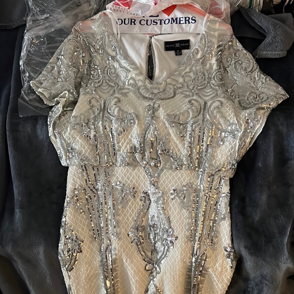 White and silver Sequin knee length dress NWOT